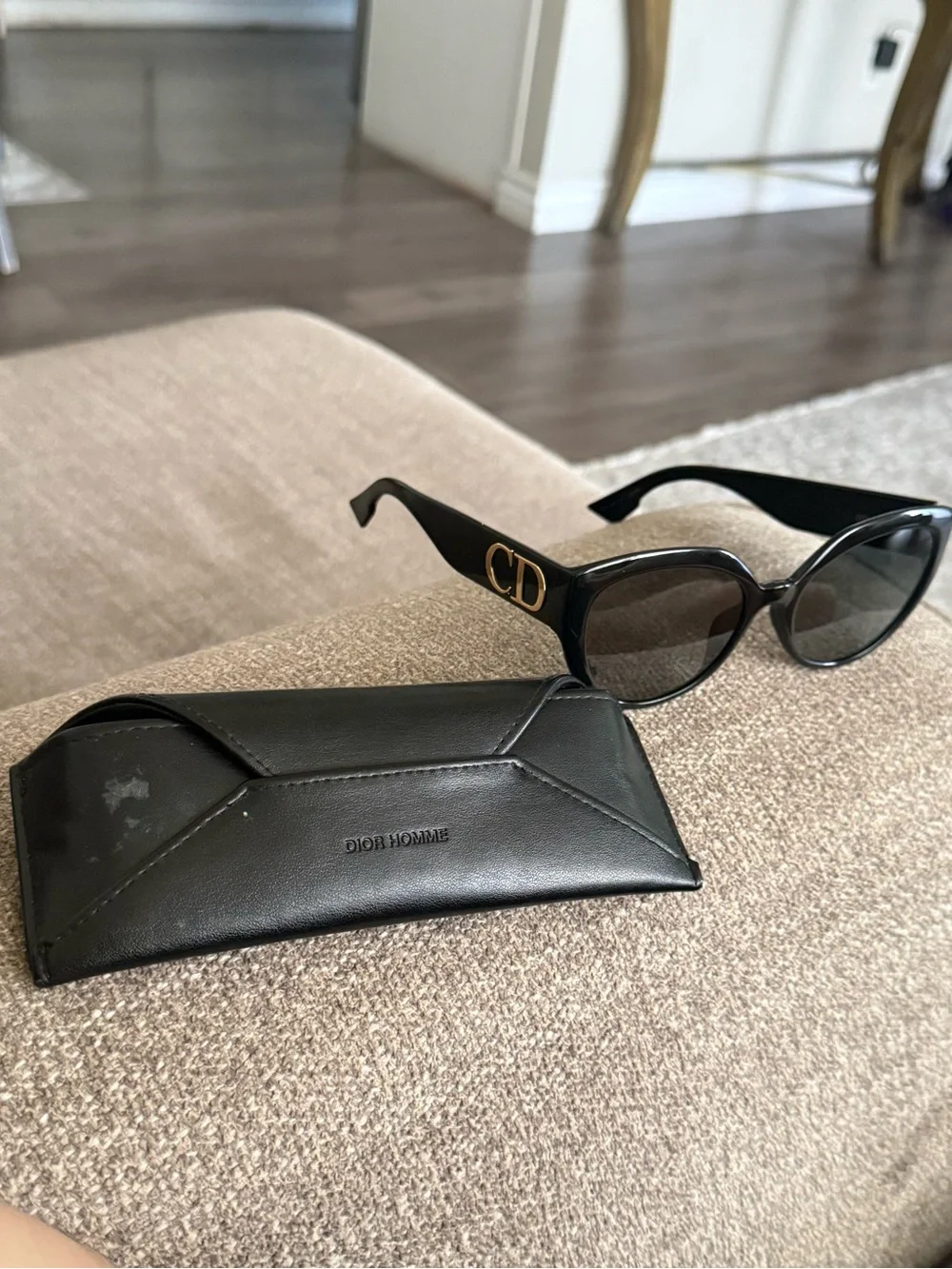 Dior Black Cat-Eye Sunglasses with Gold CD Logo